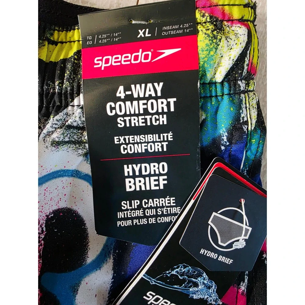 Speedo Mens‎ XL Volley Swim Trunks Purple Abstract Graffiti 4-Way Stretch NWT